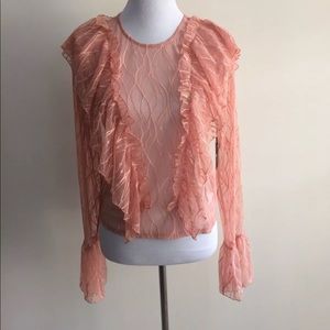 Forever 21 Blouse- Peach/Pink Sheer Ruffle Shirt